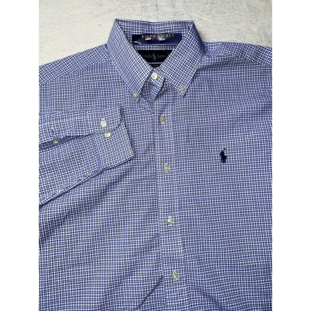 New Ralph Lauren L‎ Classic Fit Blue Gingham Check Long Sleeve Button Down Shirt